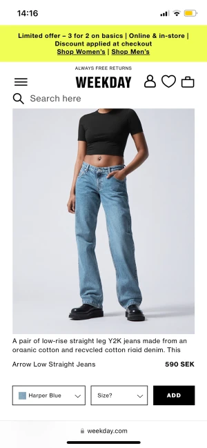 Arrow low straight jeans - Lågmidjade jeans från Weekday i storlek W27 L30 endast använda en gång, nyskick 💕 säljer pga att dom är för korta enligt mig (är 174cm)