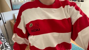 college tröja från lacoste - super fin tröja köpt på secondhand men i mycket bra skick! Det står ingen storlek men skulle säga att det är  storlek M ungefär. pris kan diskuteras💞