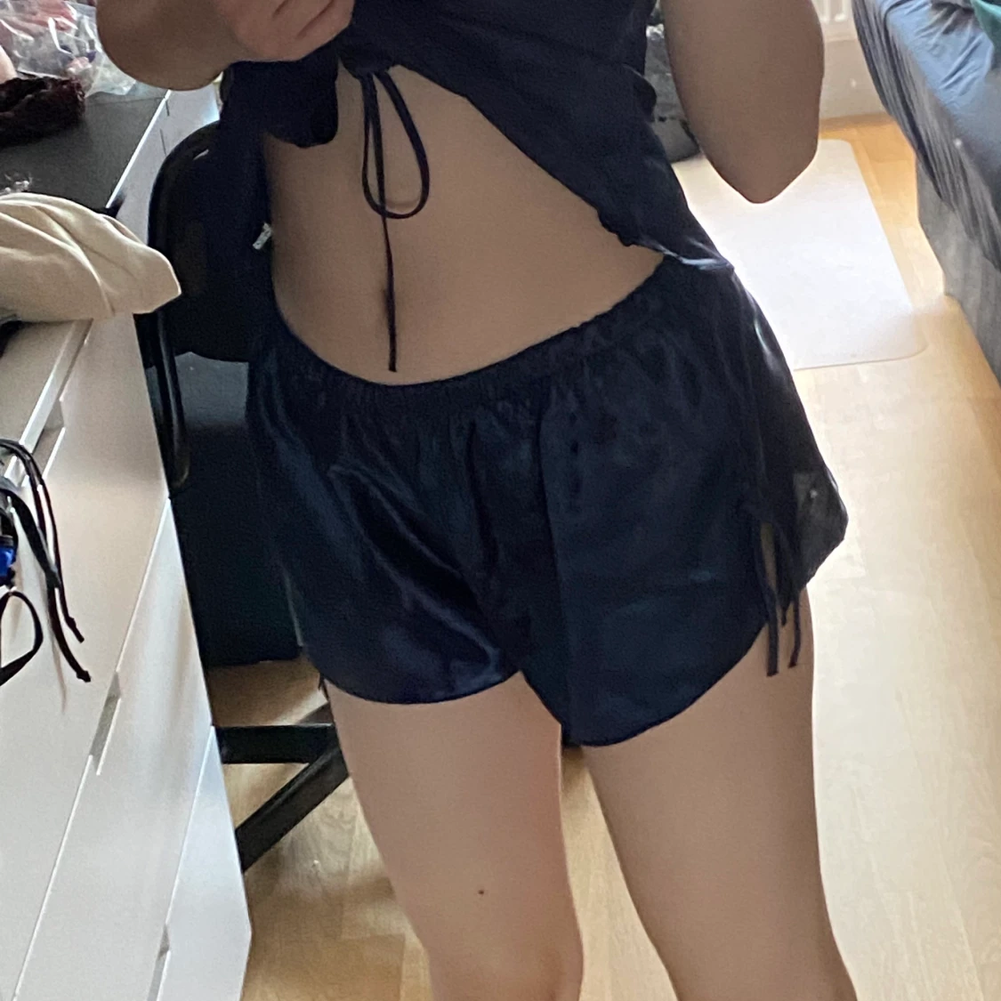 blå satin pyjamas set - 91