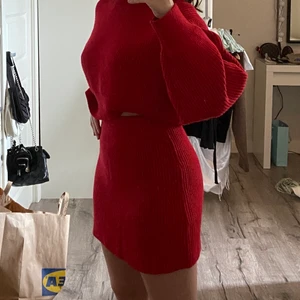Stickad kjol - Superfin röd stickad kjol från zara. Endast använd en gång och säljer även den matchande tröjan. 100kr för kjolen eller 150kr för settet 