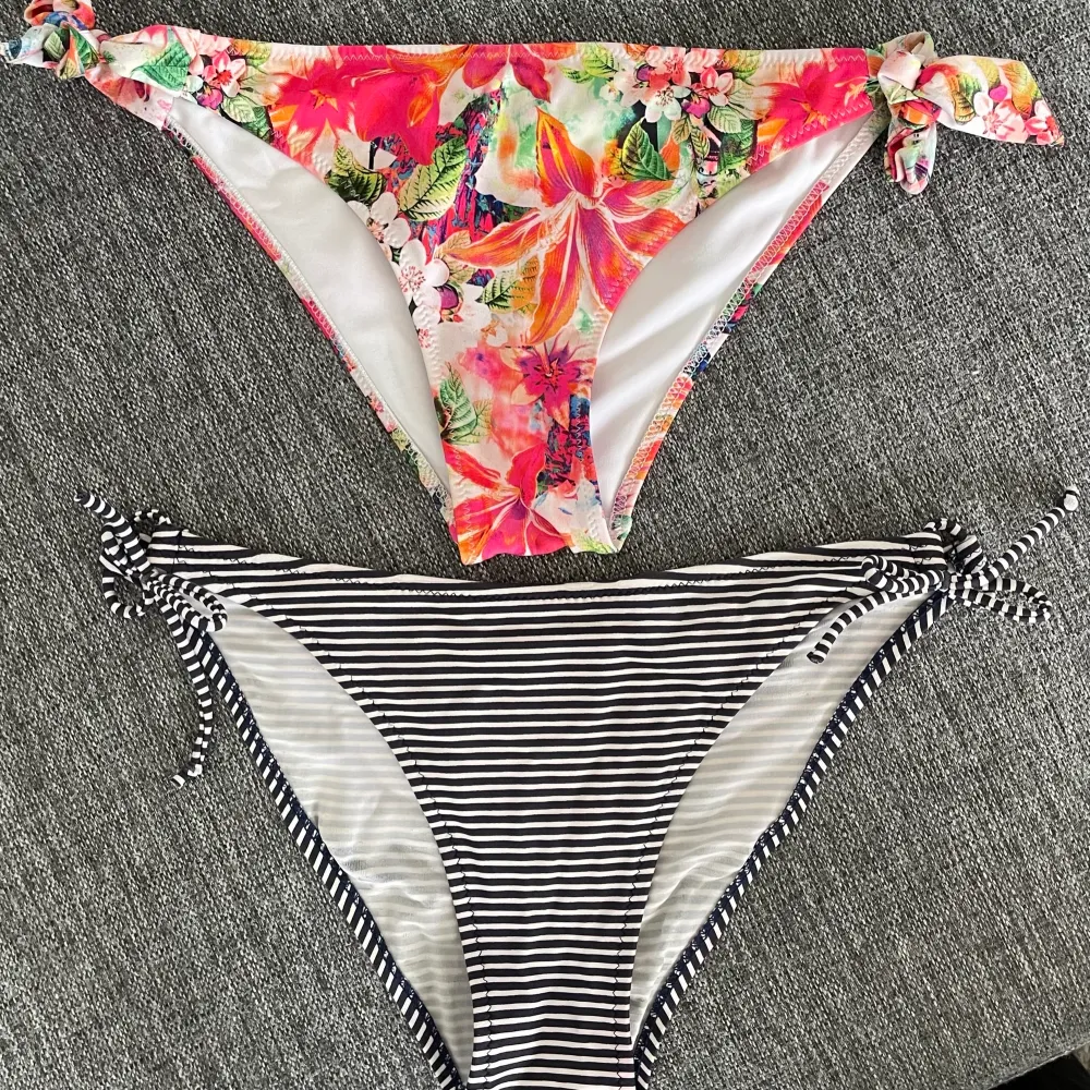 Bikini underdelar som båda kan knytas på sidan så det passar din egna storlek. Köp tillsammans eller enskilt. Tvättar givetvis de innan jag postar paketer. Muu.
