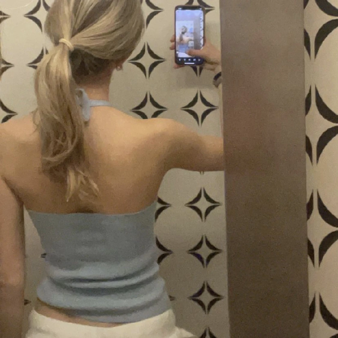 Blått halterneck-linne - 90