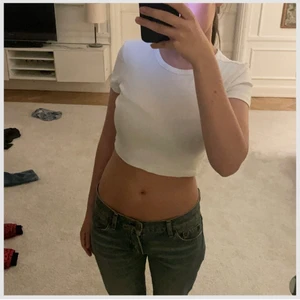 Kort topp - Säljer denna t shirt topp från zara som är så snygg och aldrig använd!!