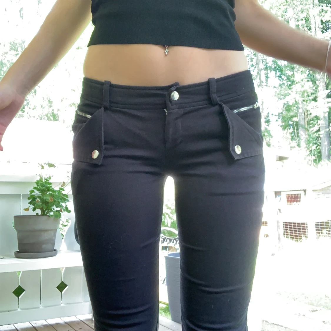 Lågmidjade Svarta bootcut byxor - 90