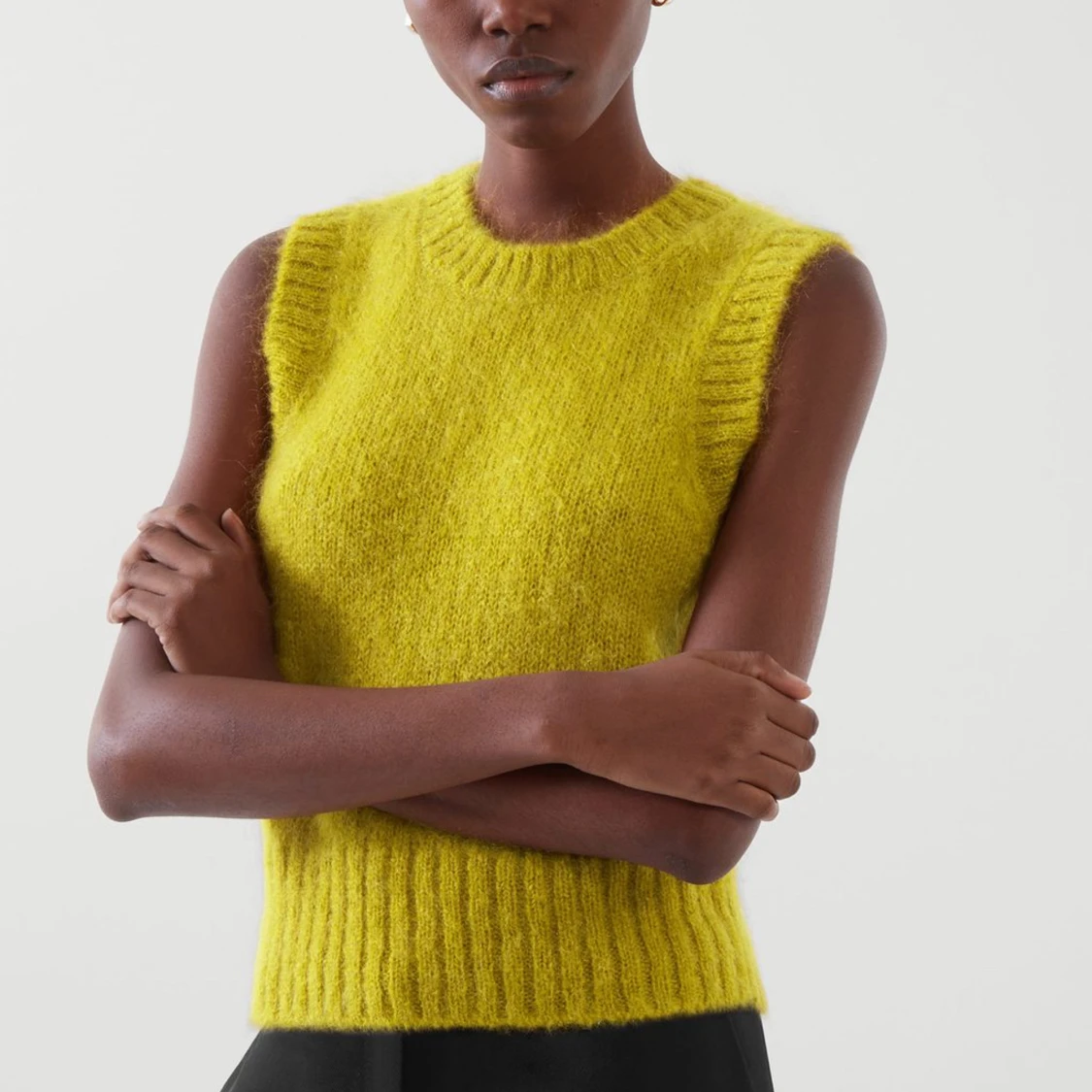 Mohair Knitted Cropped Vest Yellow