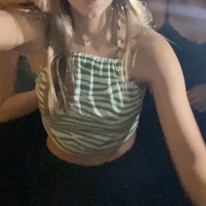 Grön-vit zebra topp - Säljer en så fin festlig topp i mycket fint skick. Den är grön, vit och zebramönster med jättefin snörning baktill. Sitter på plats hela kvällen! Köpt i strlk S men passar Xs också🤍 Köparen står för frakt! (de två första bilderna är från videor)