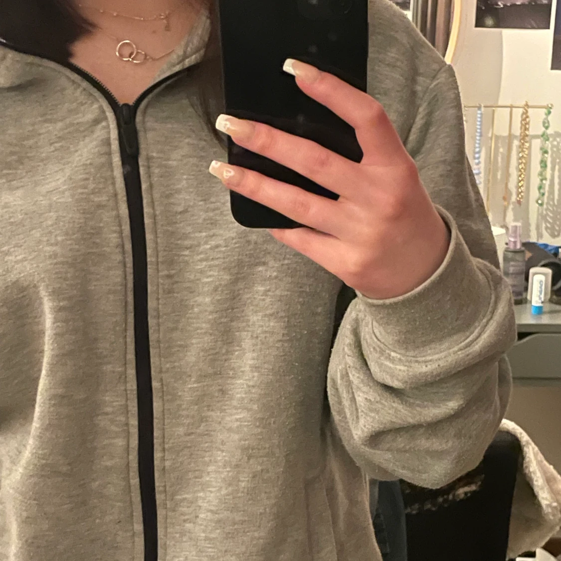 Oversized grå zip up hoodie  - 91