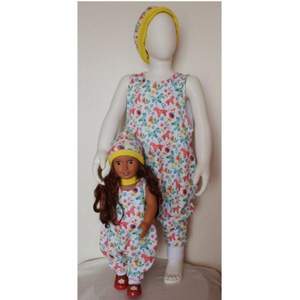 A special, handmade girl and doll match outfit.  2 years old kid romper matching with 46cm/18