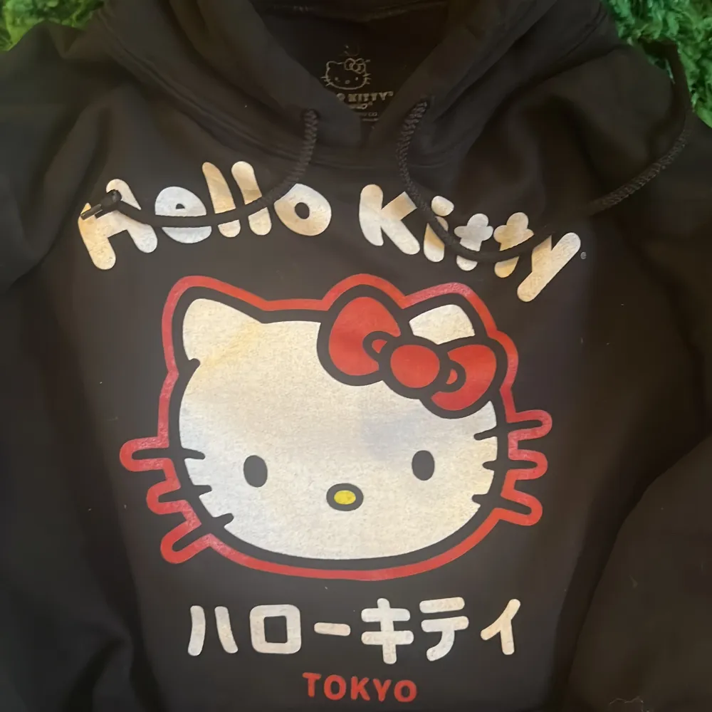 Äkta Sanrio hoodie( ej kopia) med Hello Kitty tryxck. Behandskad bra skick hoodie köpt på Beyond retro i Malmö! ! Se bild 2, )Normal passform Baksidan helt svart:) . Hoodies.