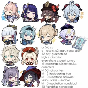 Ar 57 20x5 - Säljer mitt genshin impact konto då jag inte spelar mer. Mer info står på bilden! :) Har inget specifikt pris in mind just nu, hör av dig och berätta vad du kan tänka dig!