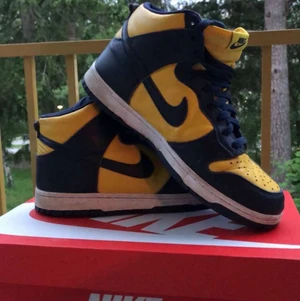 Nike dunk high Michigan 2020 strl 43 - Nike dunk high Michigan 2020 i storlek 43 i bra skick 7/10. Crease skydd ingår! Säljs på grund av att de inte används mycket och bara står på en hylla och skräpar.