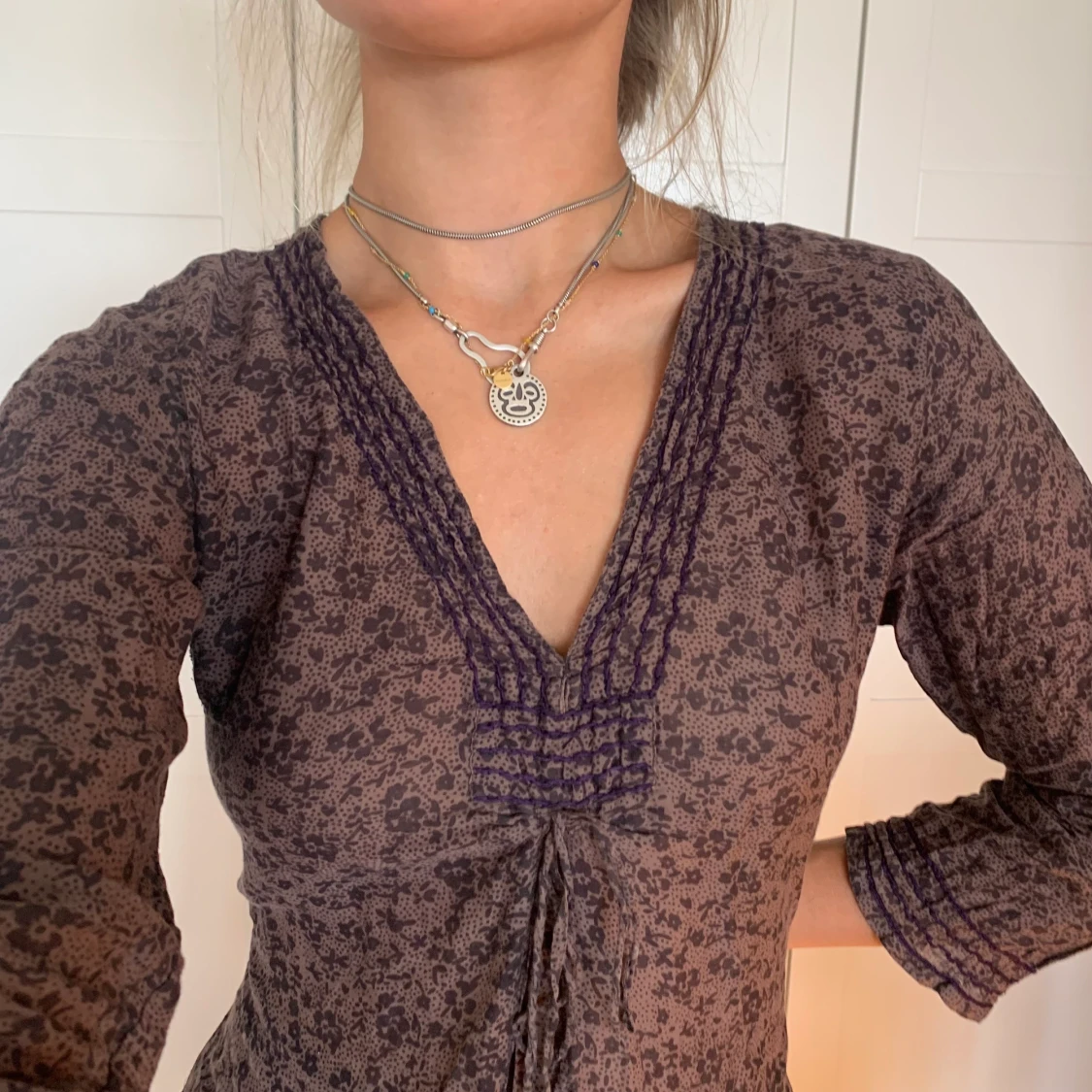 Vinröd/brun-mönstrad klänning/tunika  - 91