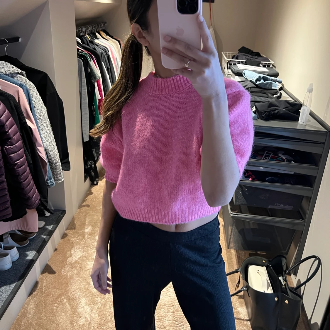 Stickad tröja med korta ärmar 💗 - 90