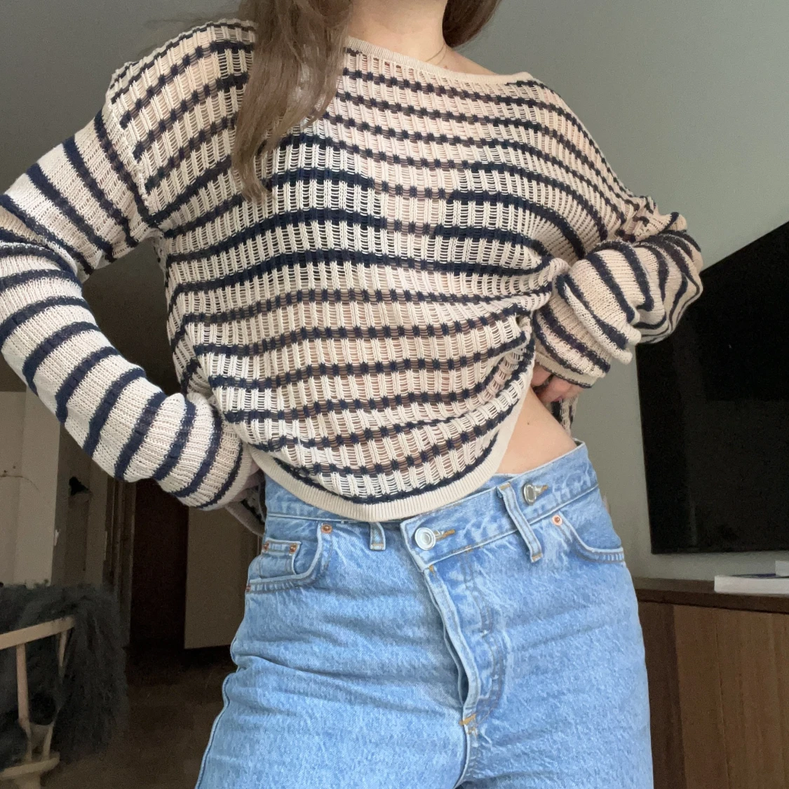 Randig stickad tröja - 90