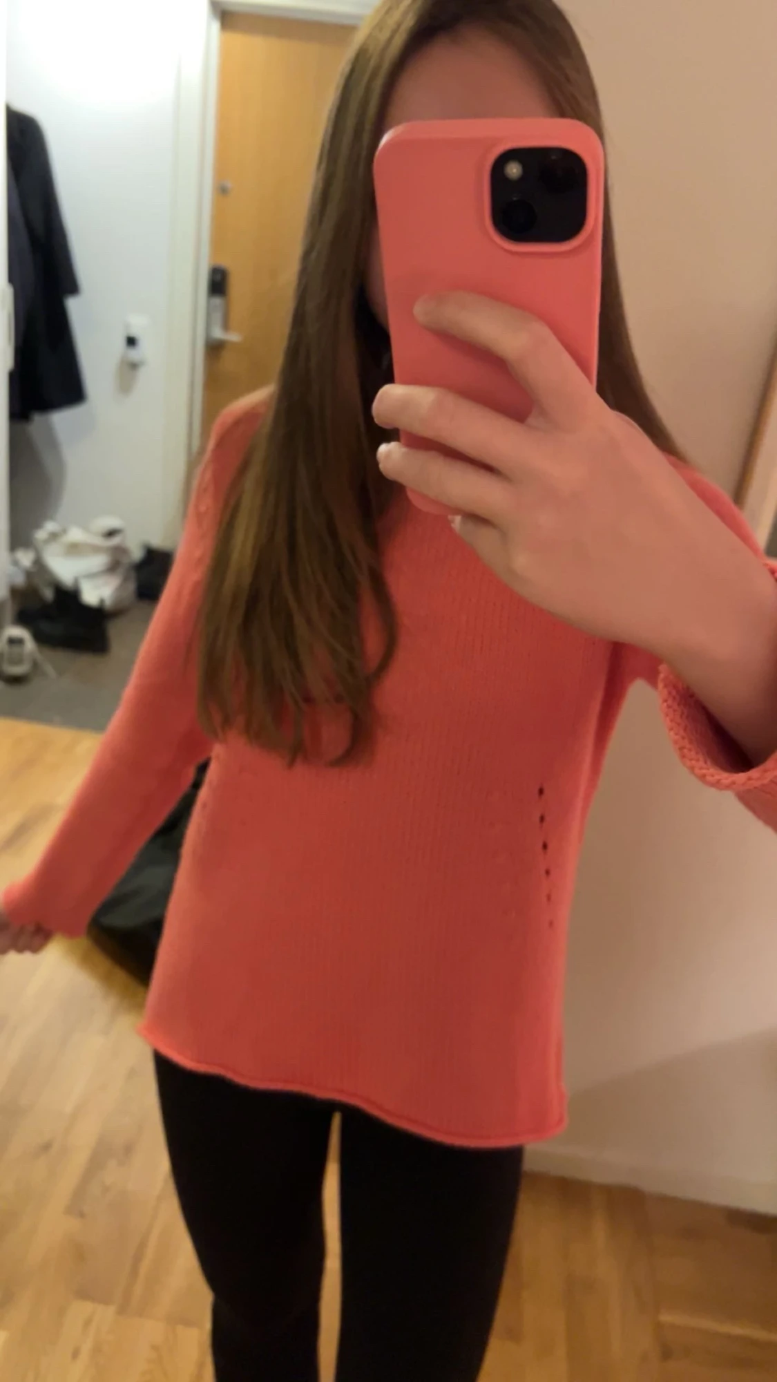 Korallrosa stickad tröja - 1