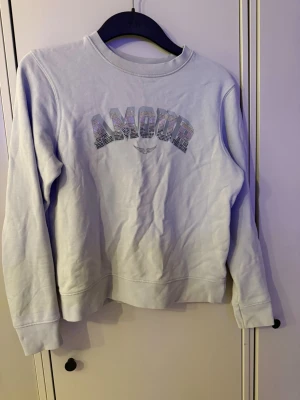 Ljusblåa sweatshirt med AMOUR-tryck på från Zadig! - Säljer en ljusblåa sweatshirt från Zadig&voltaire glittrigt AMOUR-tryck framtill. Tröjan har rund halsringning och långa ärmar. Perfekt för dig som gillar en enkel men ändå trendig look.