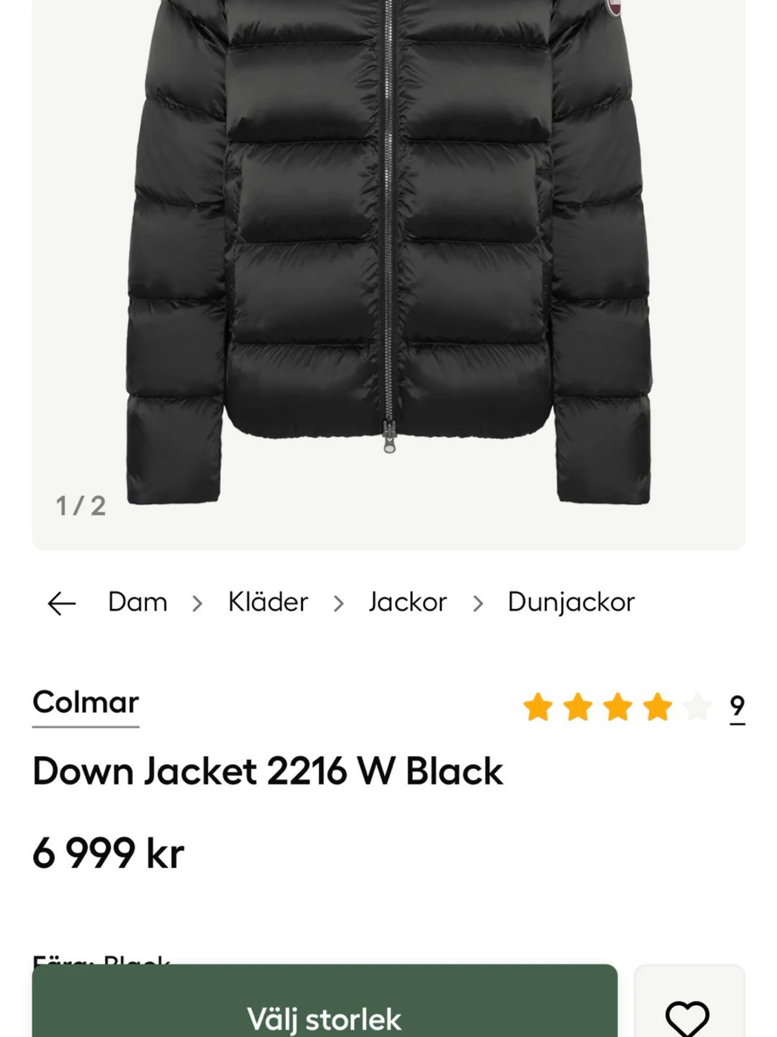 Svart Colmar dunjacka med huva