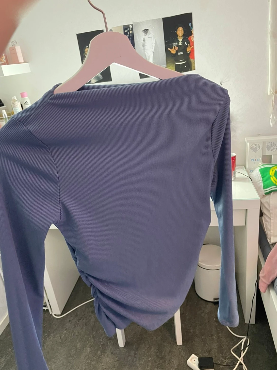 Blå ribbad långärmad topp från SHEIN - 3