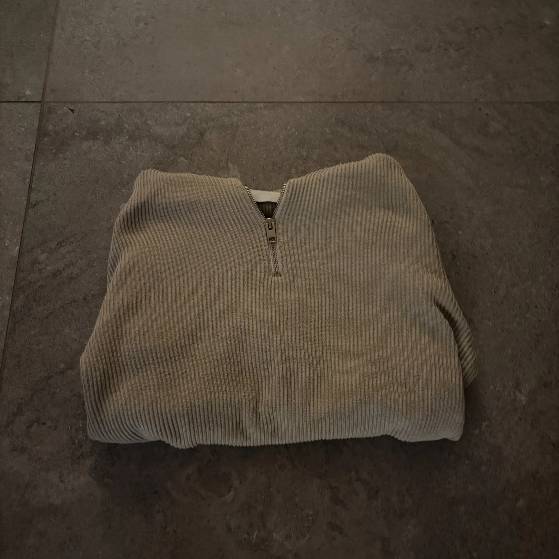 Jack and Jones beige ribbad half zip tröja  - 2