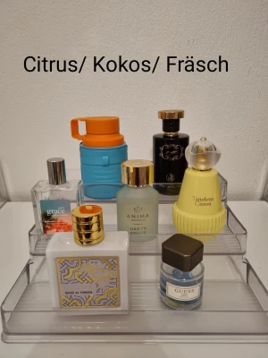 Parfym split Citrus kokos fräsch tester samples vinterjul  - Parfym split ☺️Just nu har jag bara 2ml dekanter, men det går så klart att köpa fler 🥰 Porto tillkommer med 22kr. Skriv gärna om ni vill köpa eller har frågor. Säljer också testers i andra kategorier på min profil 😊 Armaf Odyssey Mandarin Sky 🍊🏵️ 20kr Al Fakhr Najoom 🍋🥛15kr Philosophy Pure Grace Endless Summer 🍊🍅(Säljs inte längre) 50kr Anima Aromatics Happy Spirit 🍋🍊 20kr Jeanne Arthes Tartellete Citron 🍋🥧 15kr Lattafa Qaed Al Fursan Unlimited 🥥🥛 15kr Guess 1981 Indigo For him 🥥🌊 (Unisex) 20kr