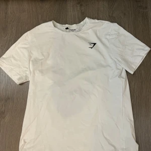Vit Gymshark t-shirt  - Säljer en stilren vit t-shirt från Gymshark i storlek M. Den är lite kort i storleken så den är mer åt s hållet. Den är sjukt stretchig och bekväm. 