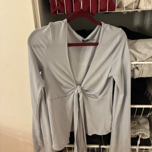 Ljusblå långärmad  - Snygg ljusblå blus med lång ärm och djup v-ringning. från Gina och knappt använd 