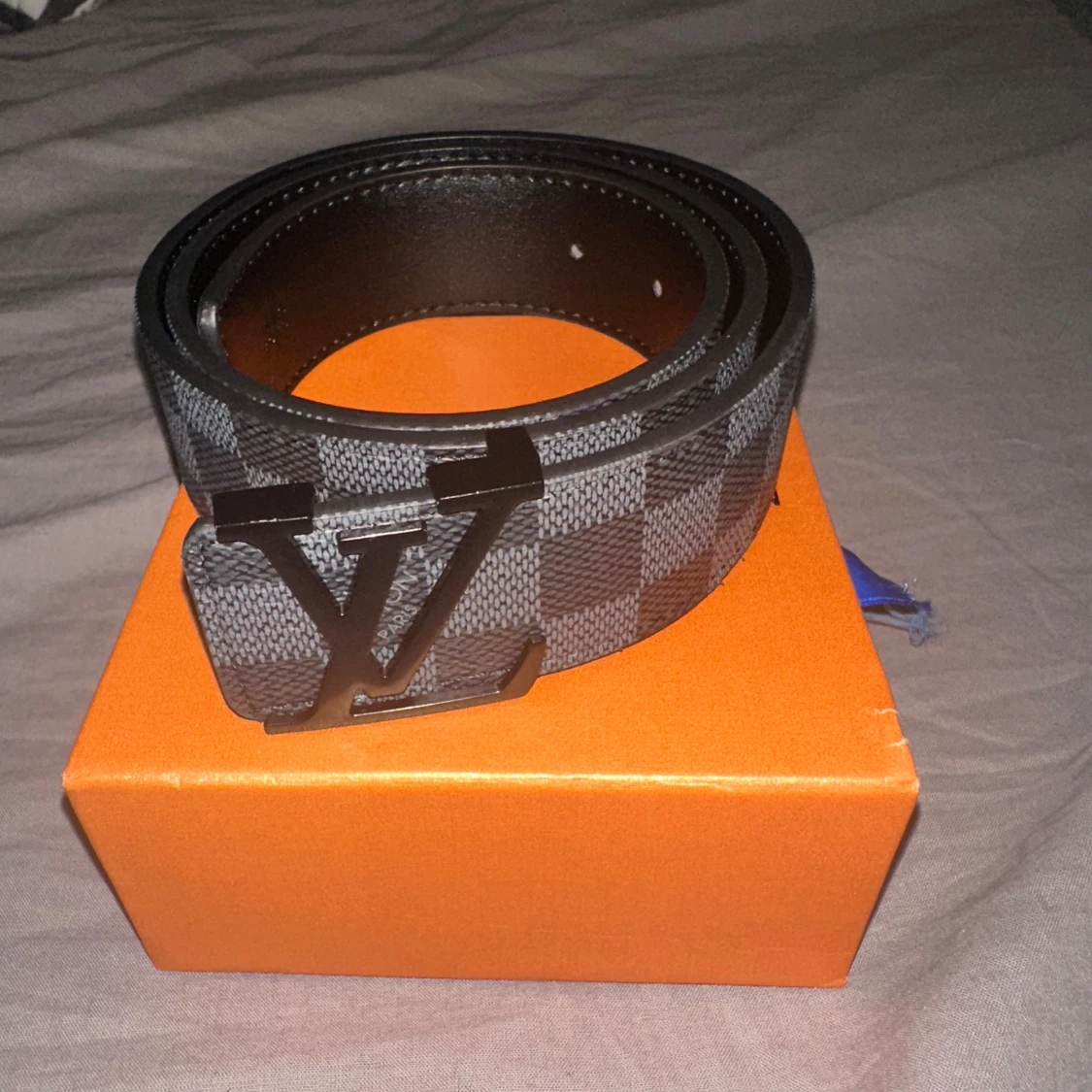 Louis Vuitton rutig skinnbälte svart - 1