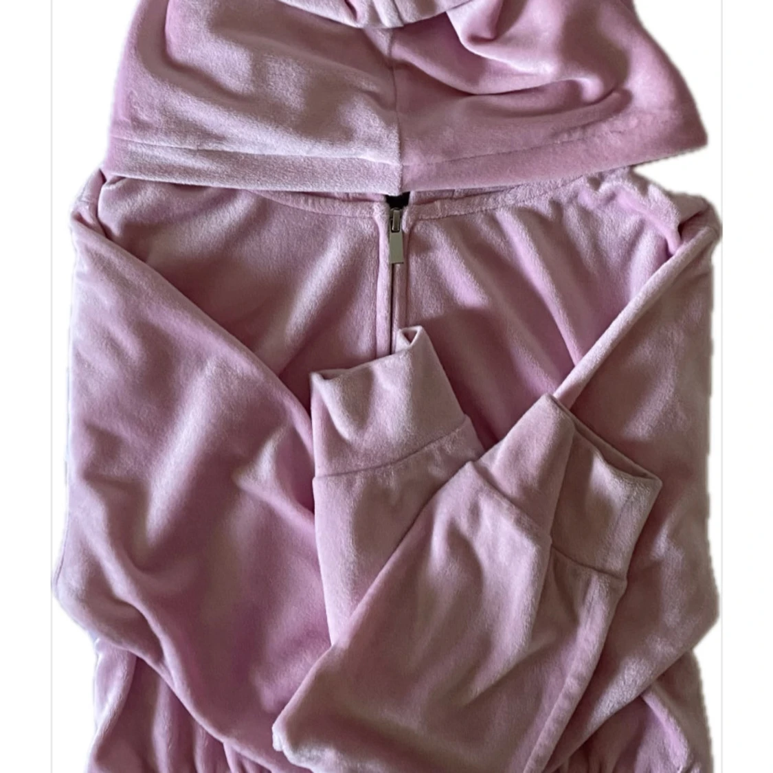 Ljusrosa fleece hoodie med half zip