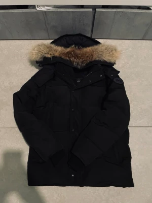 Pris kan diskuteras vid snabb affär  - Säljer en svart dunjacka från Canada Goose i modell Fusion XS. Jackan har en stor huva med fluffig pälsdetalj, långa ärmar och stängs med både dragkedja och knappar. Perfekt för kalla vinterdagar och riktigt snygg streetstil.