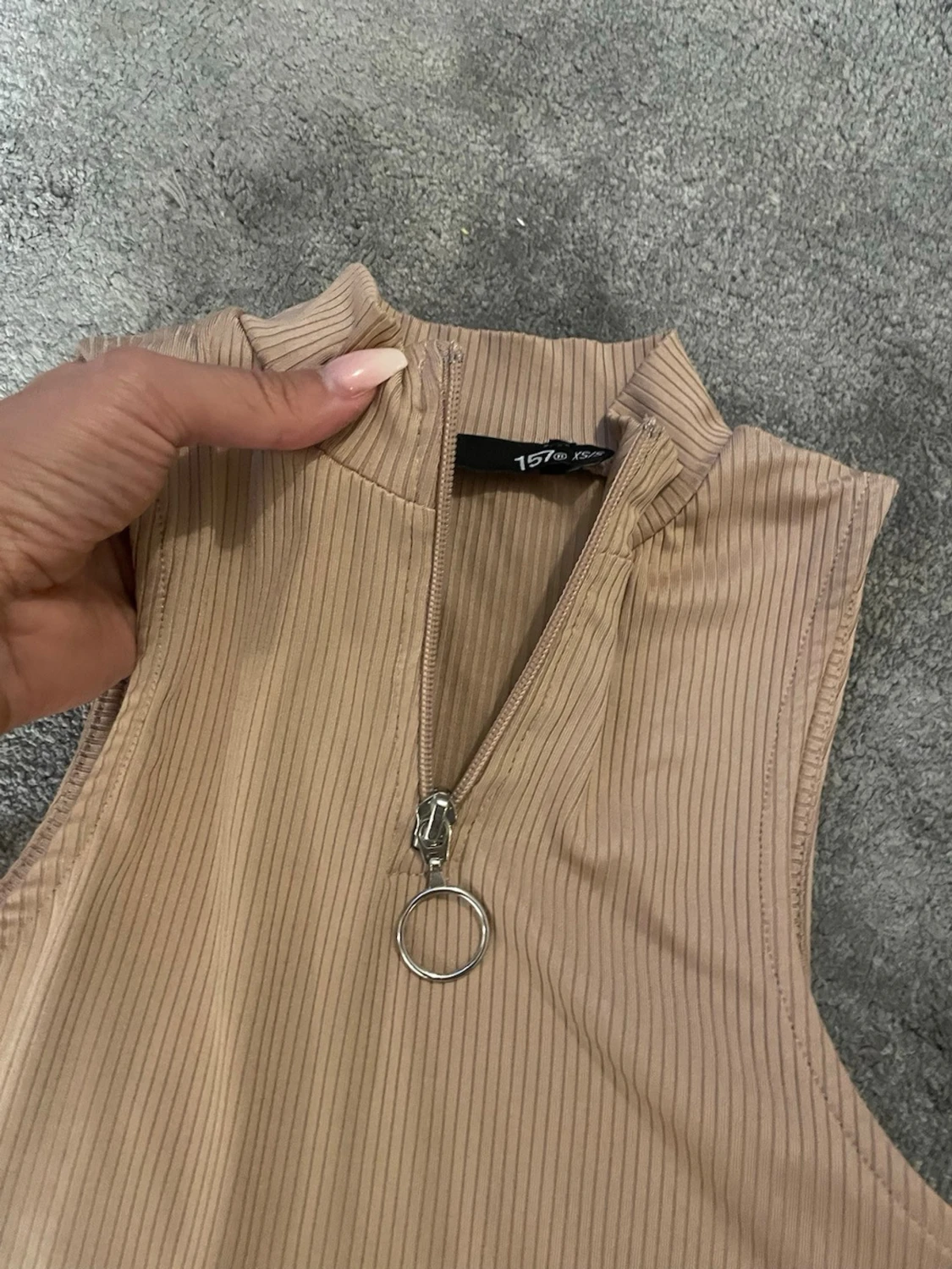 Beige ribbad croppad linnetopp - 5