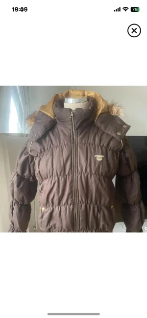 Brun pufferjacka med fuskpäls - Säljer en brun pufferjacka från Teddy Smith med guldfärgat innerfoder och avtagbar huva med fuskpäls. Jackan har dragkedja framtill, flera fickor och quiltade detaljer. Perfekt för kalla dagar och riktigt mysig med sitt fluffiga foder.ny/oanbänd