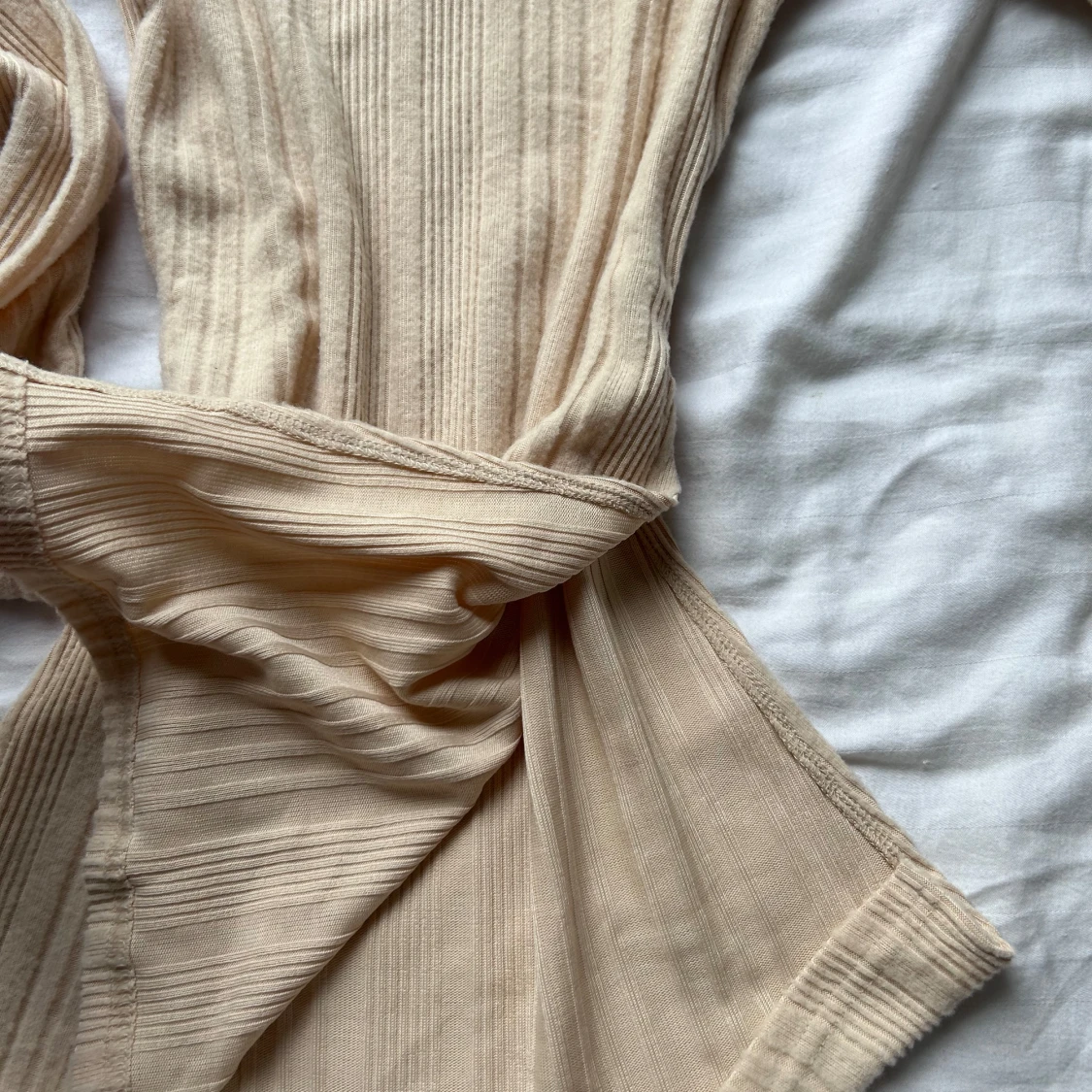 Beige ribbad pikétröja med krage oanvänd  - 2