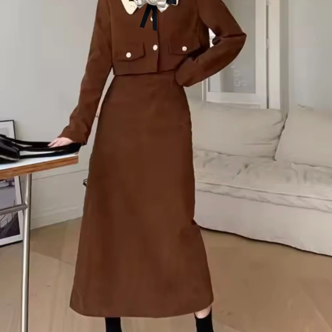 Brun set  lång kjol och topp