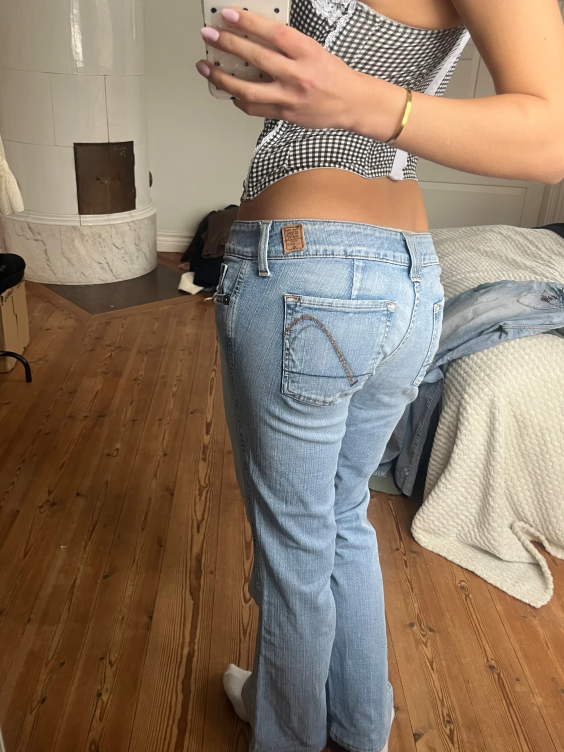  ljusblå bootcut vintage lågmidjade jeans  - 3