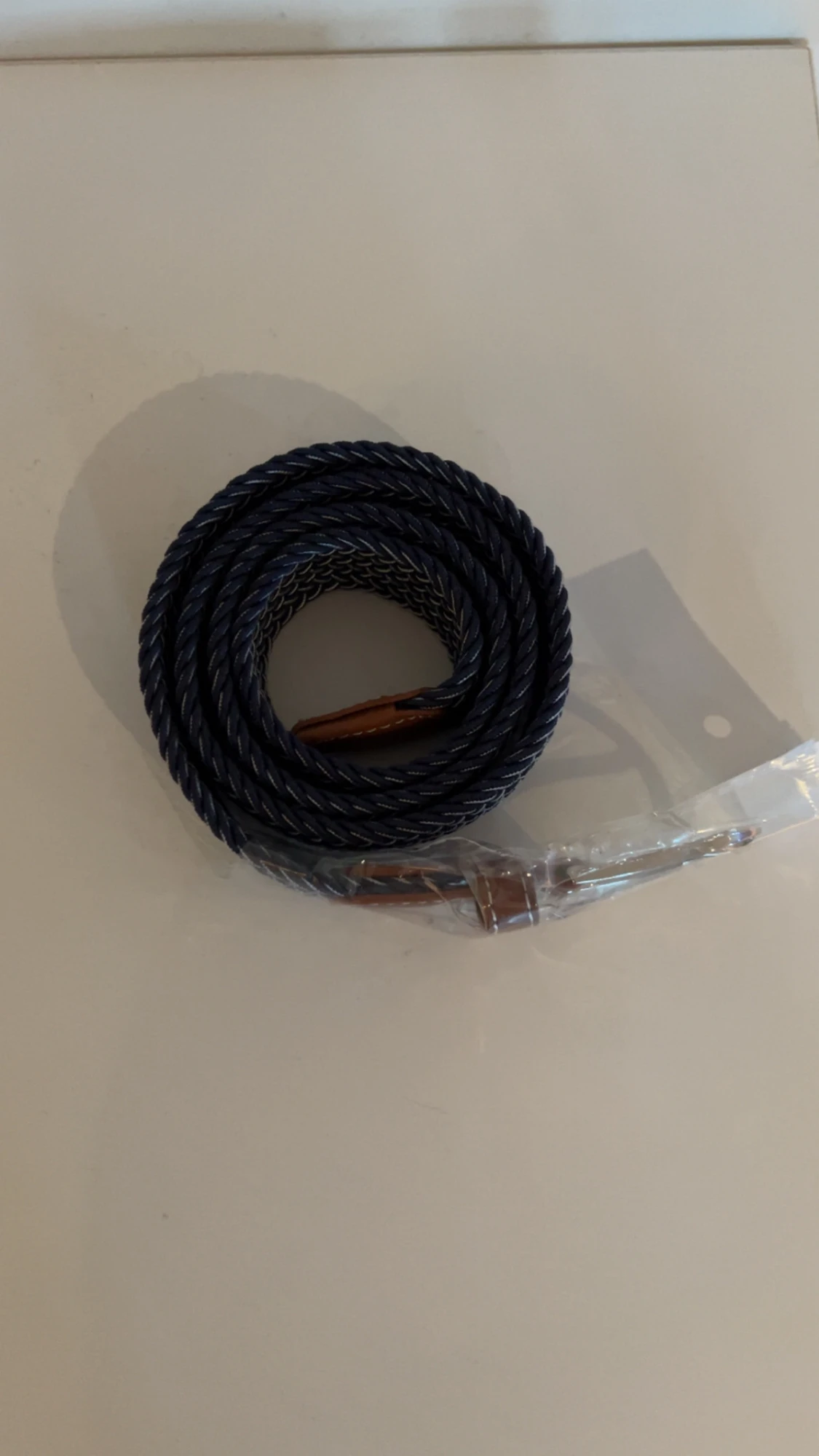 Mörkblå randigt flätat bälte - 1