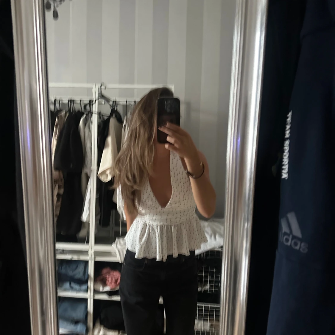 Vit prickig halterneck peplumtop - 1