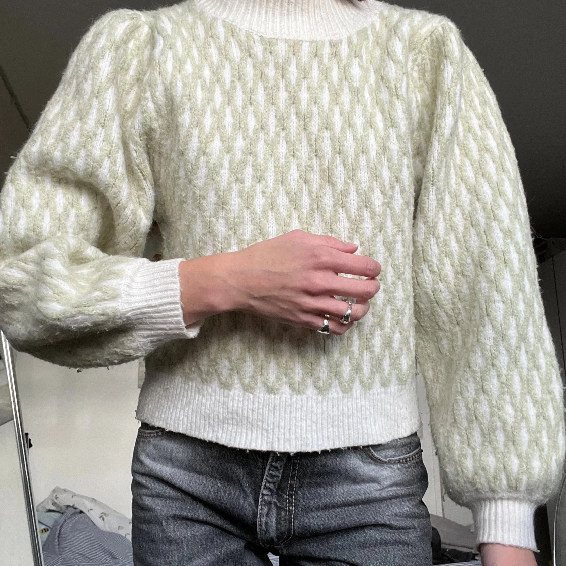 Vit och ljusgrön stickad tröja från ASOS - 1