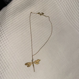 Guldigt halsband med trollslända - Snyggt halsband i guld med en detaljrik trollslända som hänge. Kedjan är tunn och smidig, perfekt för att ge din outfit en unik touch. Passar dig som gillar naturinspirerade smycken och vill sticka ut lite extra.