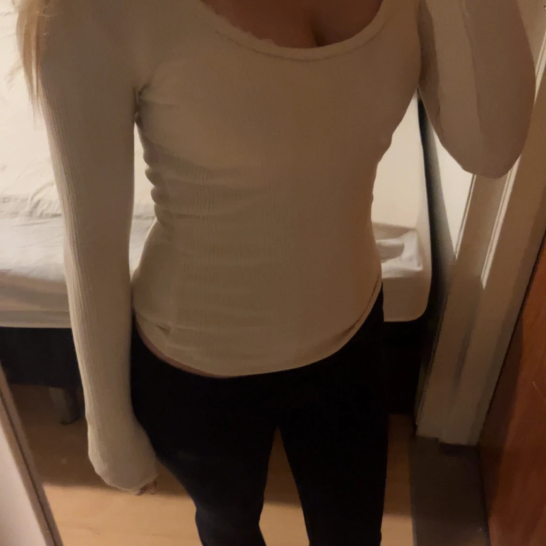 Ribbad långärmad topp