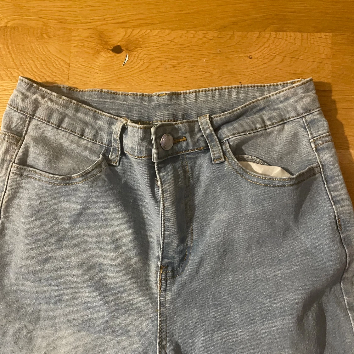 Ljusblå skinny jeans med hög midja - 1