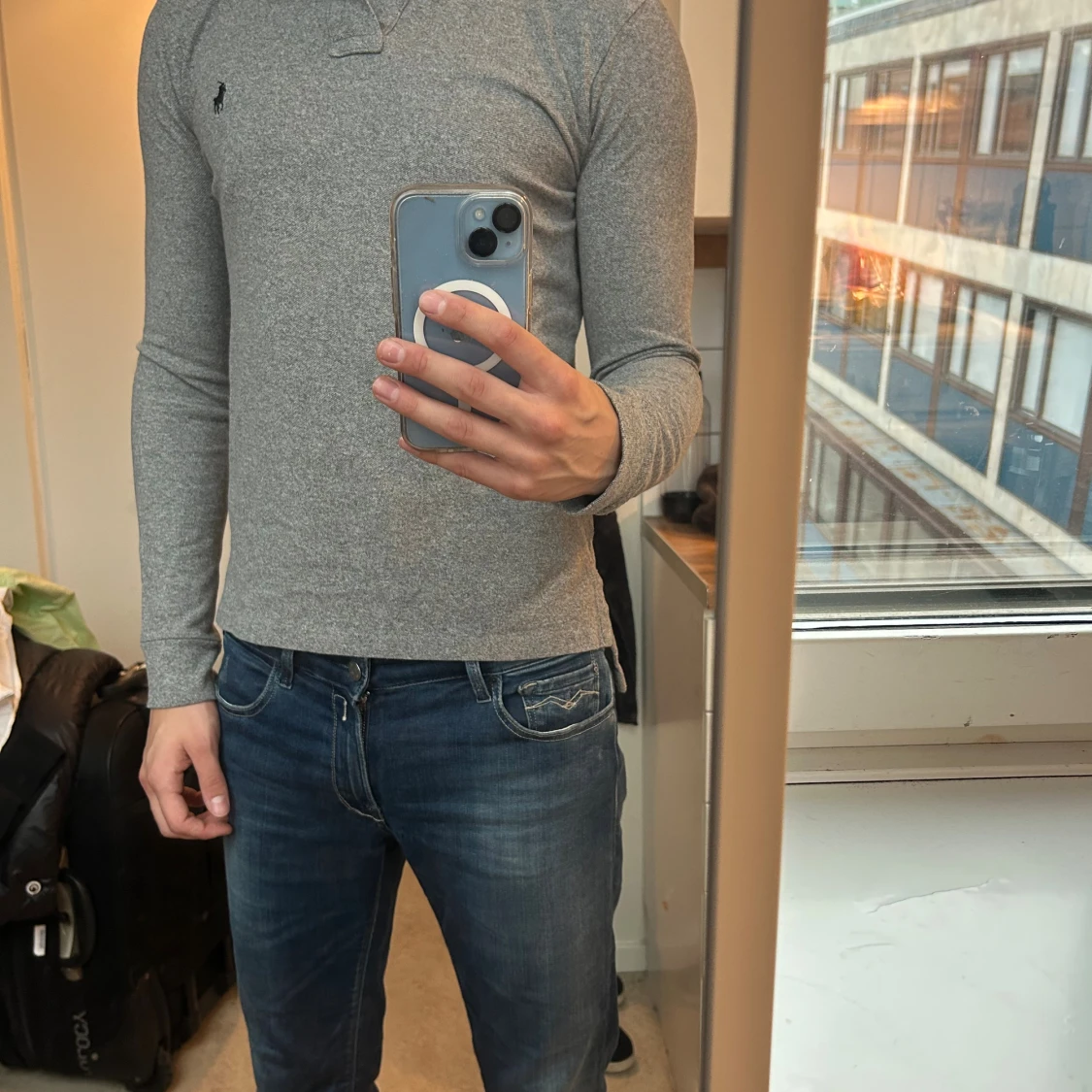 Ralph Lauren Grå långärmad pikétröja