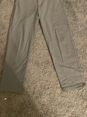 Grå kostymbyxor från Zara - Snygga grå kostymbyxor från Zara med raka ben och klassisk passform. Byxorna har hällor för bälte och knappstängning i midjan. Perfekta för en stilren och clean look.