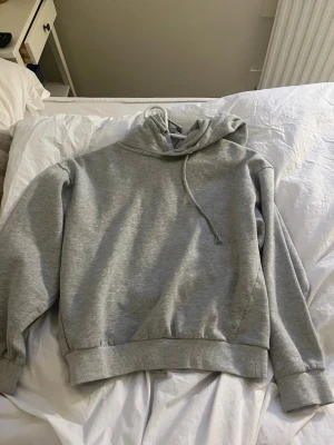 Grå basic hoodie med huva - En stilren grå hoodie med huva och dragsko. Hoodien har en relaxed fit, ribbade muddar vid ärmslut och nederkant samt soprena linjer utan tryck eller logga. Perfekt för en chill och avslappnad look. Materialet känns mjukt och bekvämt, troligen bomullsblandning.