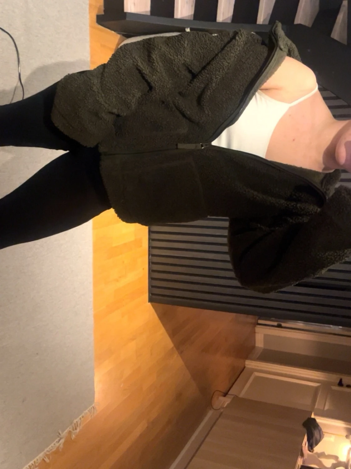 Mörkgrön teddyjacka med dragkedja - 1