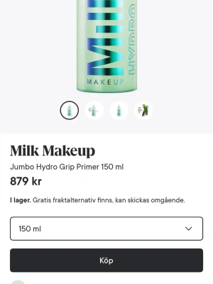Milk Makeup Hydro Grip Primer 150 ml - Stor flaska med Milk Makeup Hydro Grip Primer, 150 ml. Primern kommer i en genomskinlig grön plastflaska med pump! Använt max 3 gånger men har inte riktigt fastnat för den så därför provar jag sälja💕