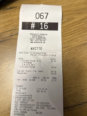 67 kvitto - A
