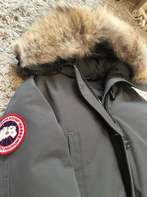 Mörkgrå bomberjacka Canada Goose XS - Säljer en mörkgrå bomberjacka från Canada Goose. Jackan har flera fickor, dragkedja och patch på ärmen. Perfekt för kalla dagar och har en snygg, urban look.