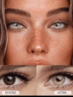 Beige cosplay-linser med svart kant - Snygga beige färgade linser med svart dekorativ kant, perfekta för cosplay eller maskerad. Ger ögonen en unik och intensiv look. Passar dig som vill sticka ut och skapa en cool effekt till din outfit.