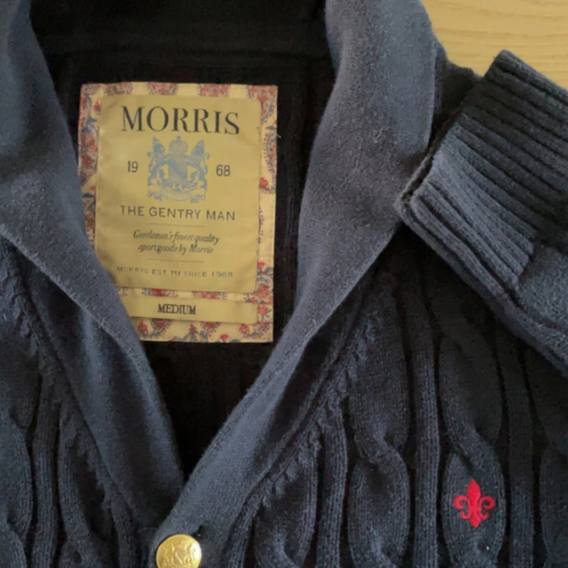 Morris marinblå stickad kofta M - 3