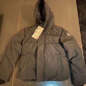 Svart dunjacka från Canada Goose - Svart dunjacka från Canada Goose med huva och klassisk patch på ärmen. Jackan har dragkedja och stora fickor framtill, samt quiltad insida för extra värme. Perfekt för kalla dagar och har en clean, stilren look.